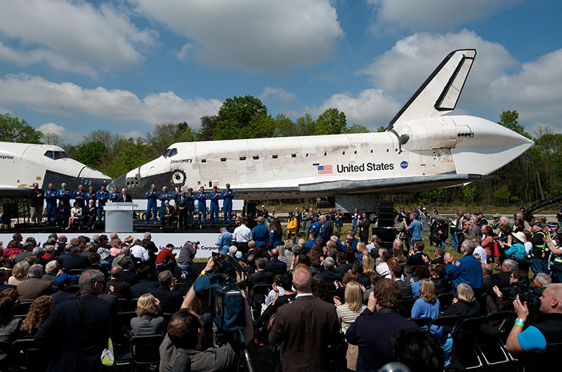 Final wheels stop: Space shuttle Discovery enters the Smithsonian