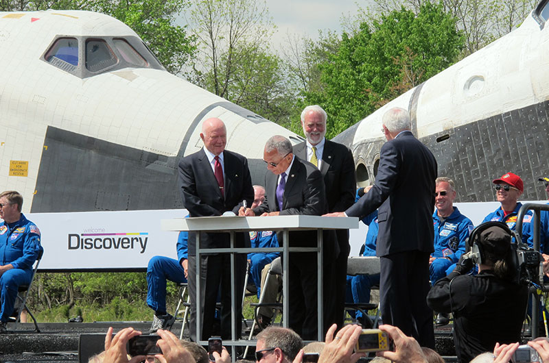 Final wheels stop: Space shuttle Discovery enters the Smithsonian