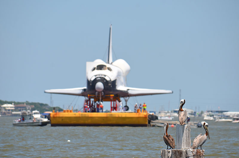 Space shuttle replica docks in Houston lake, launches 'Shuttlebration'