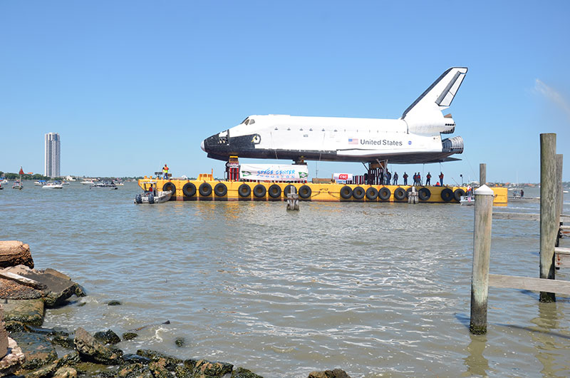 Space shuttle replica docks in Houston lake, launches 'Shuttlebration'