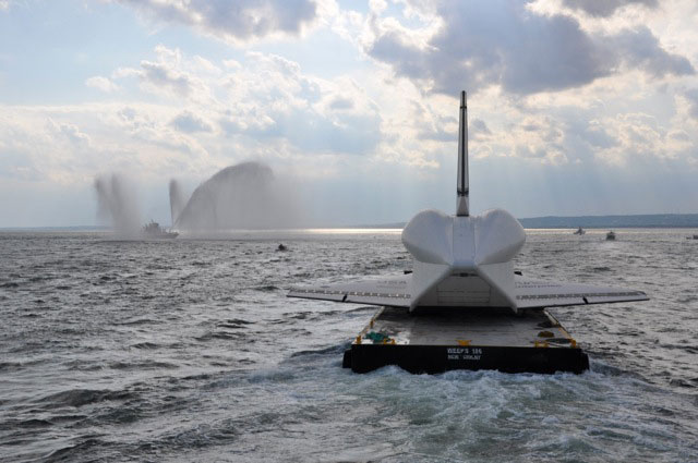 Space shuttle Enterprise damaged at sea, delivery to Intrepid delayed