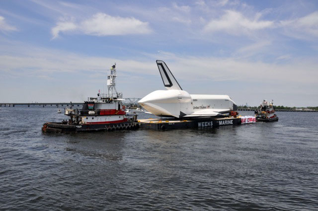 Space shuttle Enterprise damaged at sea, delivery to Intrepid delayed