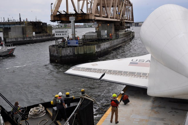 Space shuttle Enterprise damaged at sea, delivery to Intrepid delayed