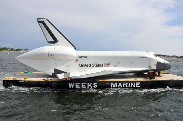 Space shuttle Enterprise damaged at sea, delivery to Intrepid delayed