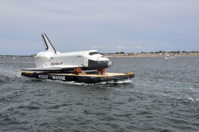 Space shuttle Enterprise damaged at sea, delivery to Intrepid delayed