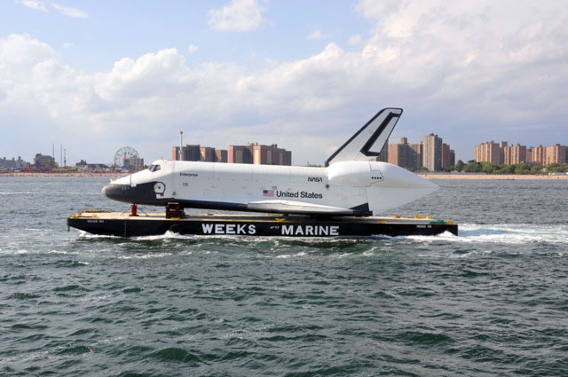 Space shuttle Enterprise damaged at sea, delivery to Intrepid delayed