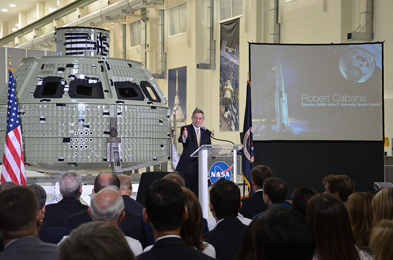 First space-bound Orion crew capsule arrives at NASA's launch site