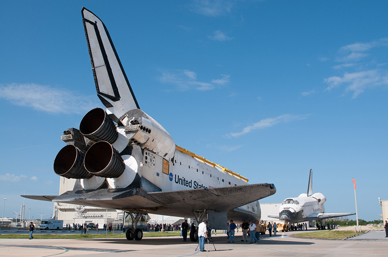 Trading places, space shuttles meet nose-to-nose for a final time