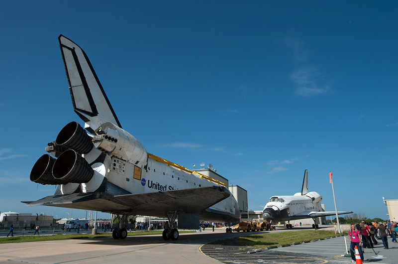 Trading places, space shuttles meet nose-to-nose for a final time