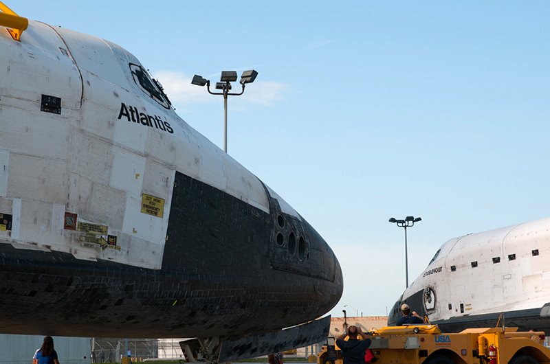 Trading places, space shuttles meet nose-to-nose for a final time