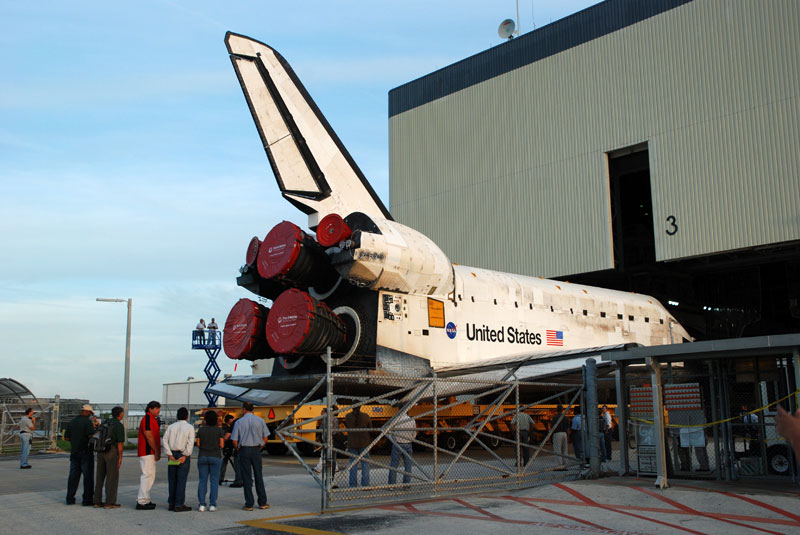 Space shuttle Discovery departs hangar for final flight