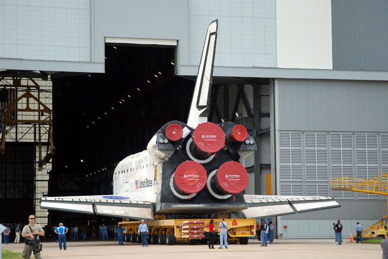 Space shuttle Discovery departs hangar for final flight