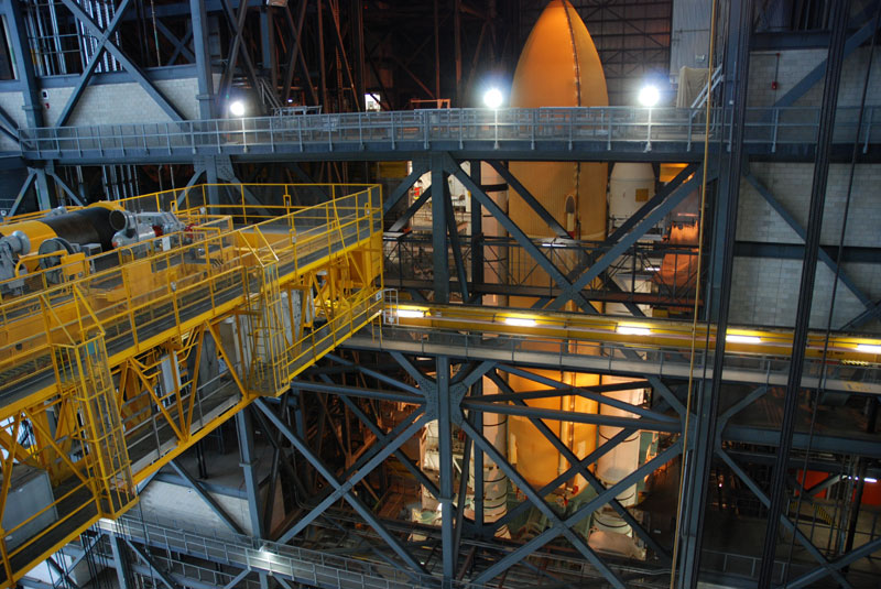 Shuttle Discovery mated with its final boosters and tank