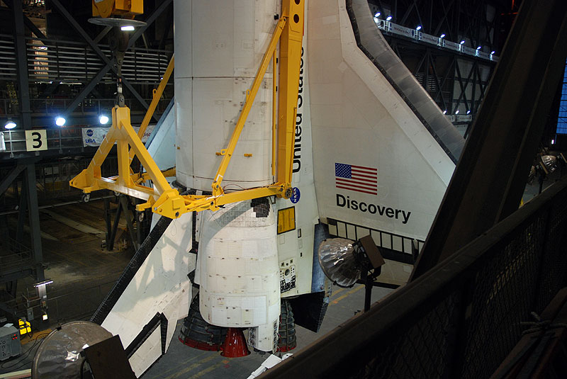 Shuttle Discovery mated with its final boosters and tank