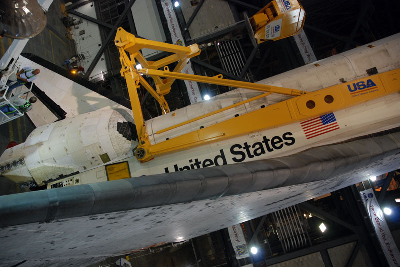 Shuttle Discovery mated with its final boosters and tank