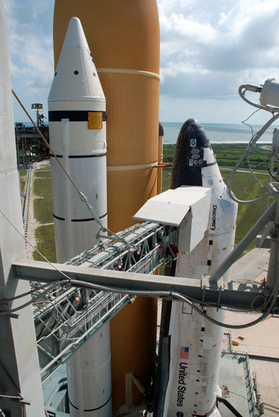 On the launch pad with space shuttle Discovery