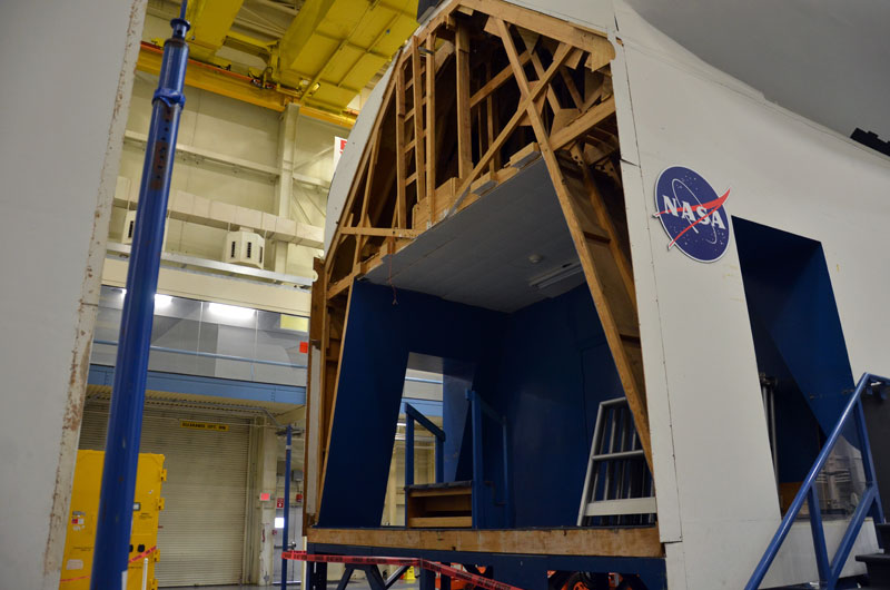 Seattle-bound space shuttle sim segmented for shipping